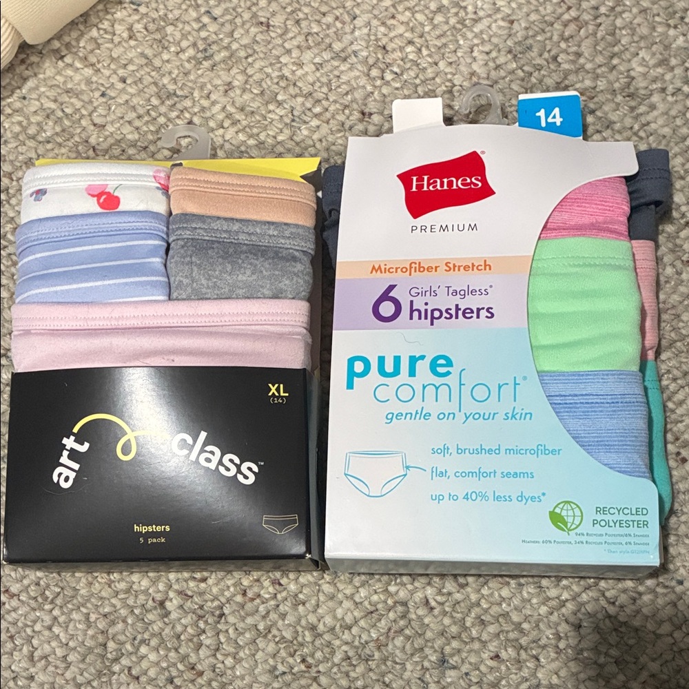 Brand new - Girls 14(XL)  2 packs hipsters  Underwear - 11 pairs total